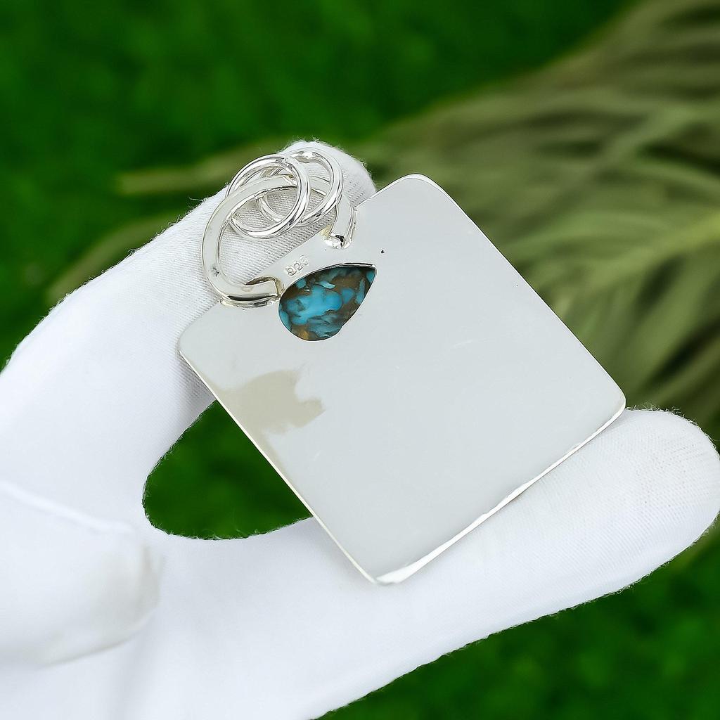 Friendship Day Sale 925 Silver Natural Copper Blue Turquoise Bezel Wife Pendant