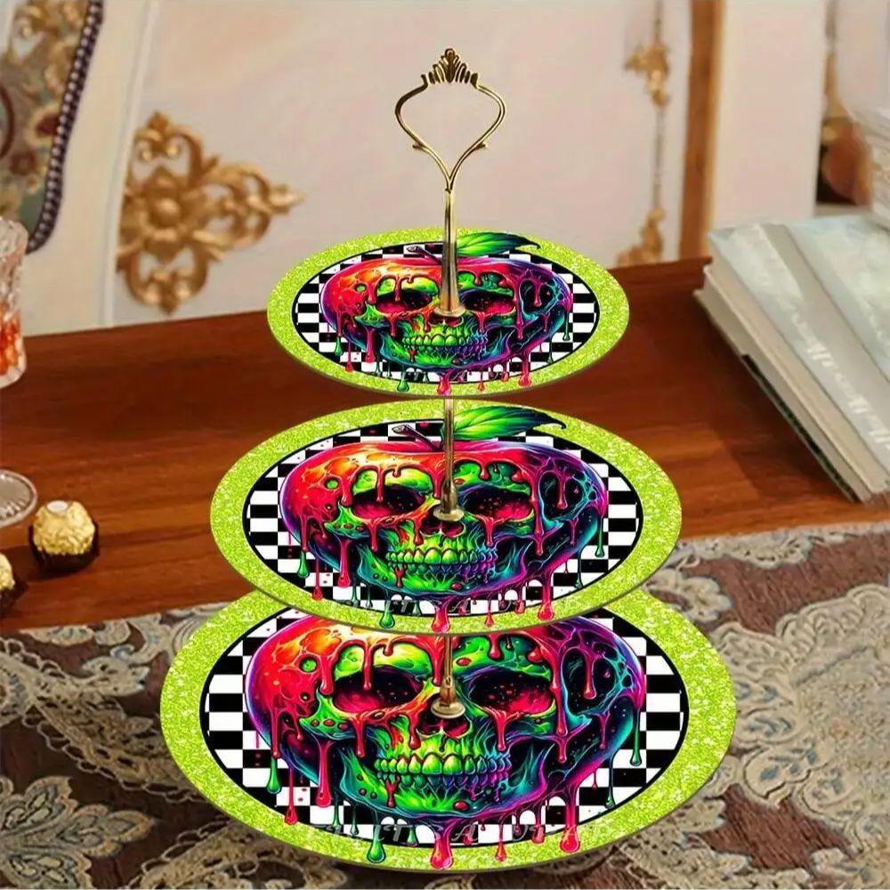 A Set of 3-layer Gothic Skull Trays, Suitable for Halloween, Day of the Dead Parties, and Home Decor. Not In Contact with Food