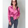 Spring Summer Satin Blouse Women Long Sleeve Shirt Faux Silk Top Casual European American Style
