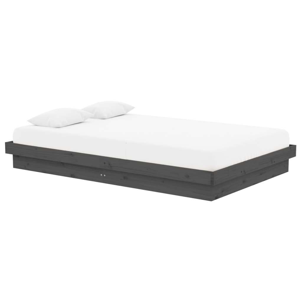 Vidaxl Bed Frame, Gray, Solid Wood, 120X190 Cm, Double