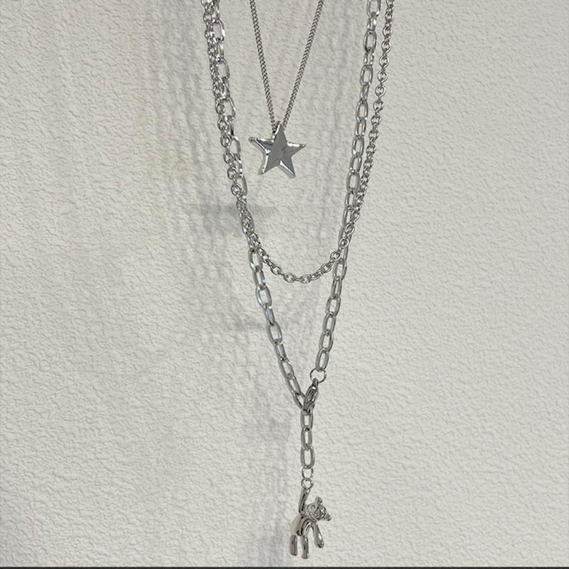 Female Niche Collarbone Chain Three-Layer Bear Star Tassels Necklace Student Simple Temperament Cold Wind Necklace