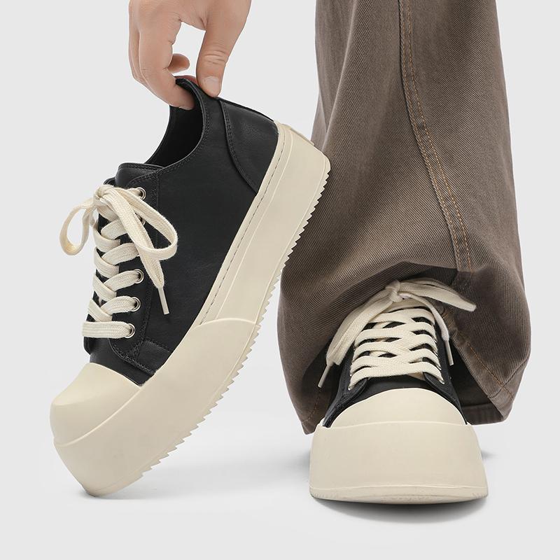 Men's Casual Thick Soled Shoes Comfortable Classic Minimalist Style Outdoor Leisure Street Walking Trendy Lace Up Young Shoes