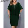 BITCED Women Plus Size V Neck Asymmetrical Buttocks Dress Chiffon Sequin Dress(L-5XL)