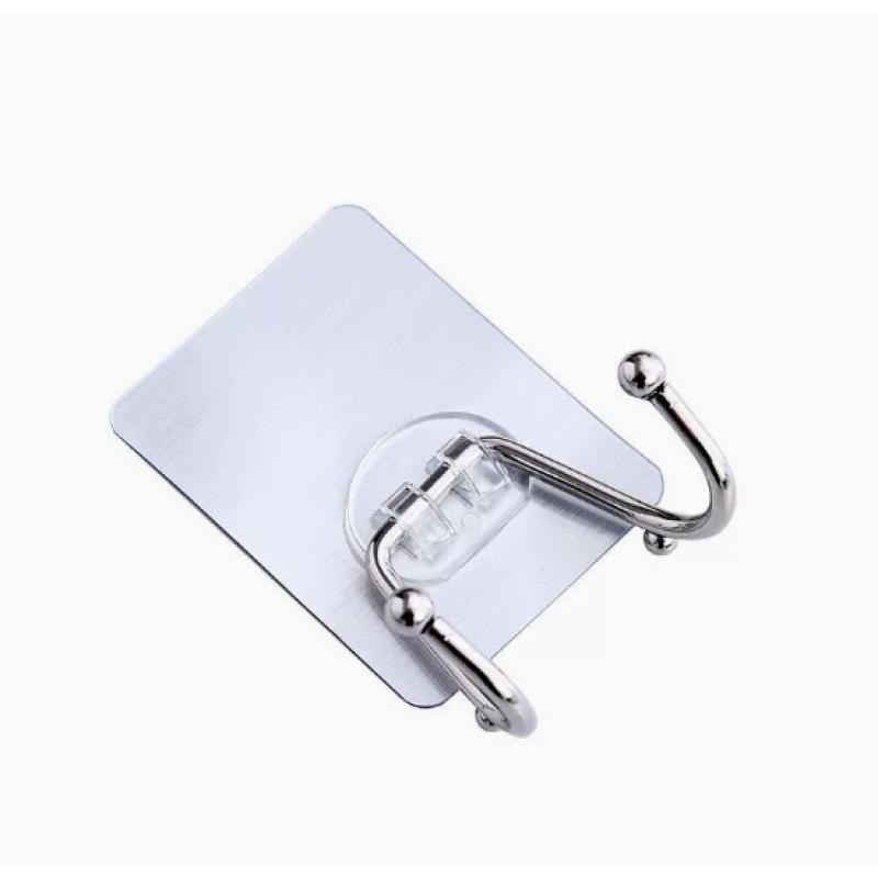 Stainless Steel No-Drill Double Hook for Kitchen & Bathroom Storage