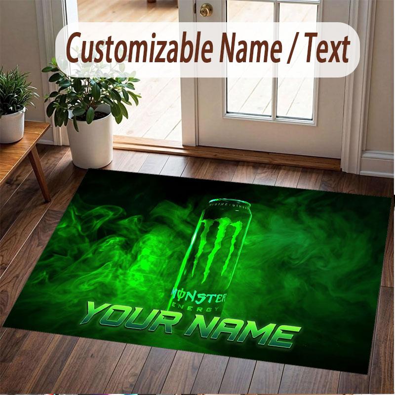 Custom Rug Monster Energy Pattern Print Name Text Soft Non‑Slip Floor Carpet for Home Indoor Decoration