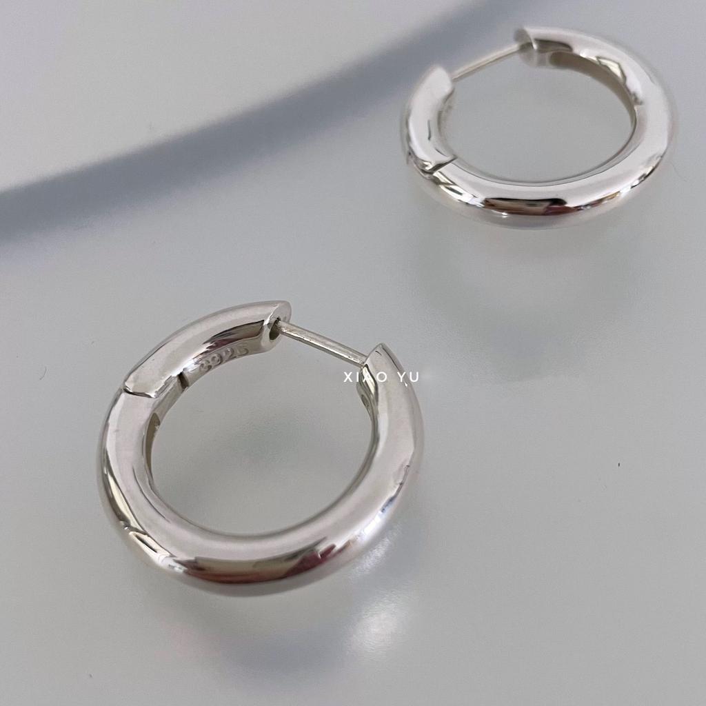 BF CLUB 925 Sterling Silver Earrings For Women Trendy Simple Retro Round Earring Jewelry Prevent Allergy Party Accessories