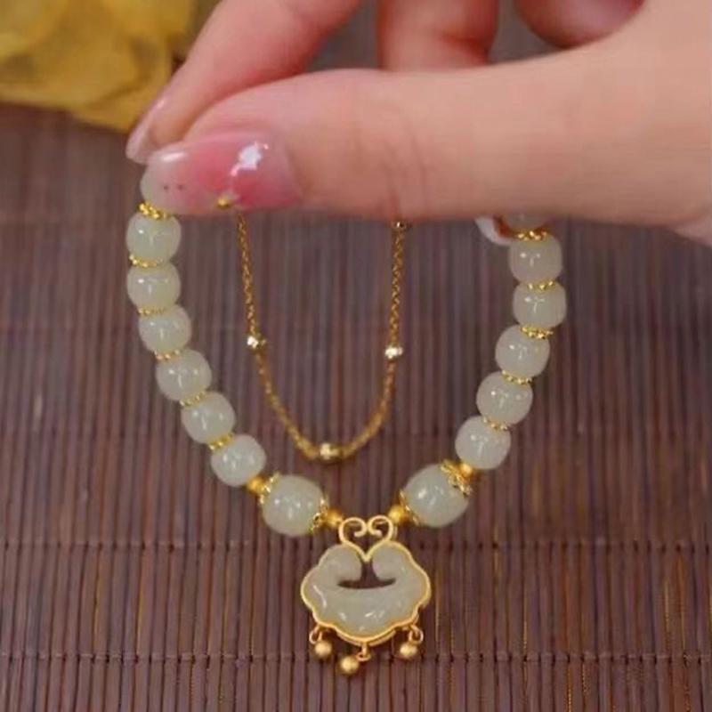 Rabbit Bracelet Pendant Round Beaded Bracelet Adjustable Vintage Beads Bracelets Chinese Style Vintage Hand Ornaments Jewelry