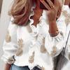 Sommer Herbst Neue Langarm Rüschen Casual Shirt Frauen Tops Vintage Print Elegante Plus Größe Bluse Frauen Mode Tasten Lose Weibliche Shirts 24662