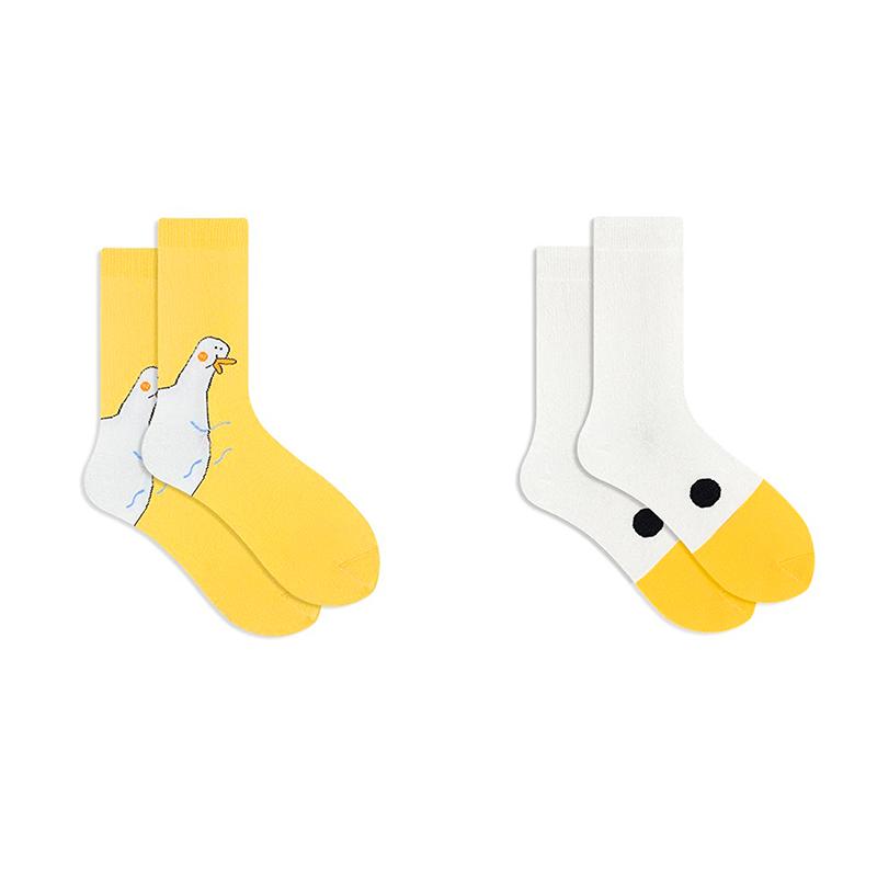 

1/2 пары женских носков из хлопка, милые кавайные мультяшные уточки, дышащие однотонные носки, забавные белые 3D носки с изображением гуся One size