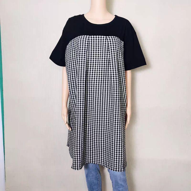 Foreign Trade Japan Order Customer Supply Fabric Rayon Printing V-neck Pullover 3/4 Sleeve Mid-Length Dress Plus size Summer