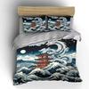 Red Pagoda Dragon And Surging Waves Print Bedding Set 1 Duvet Cover 2 Pillowcases For Adult And Children Luxury Gift Full Size