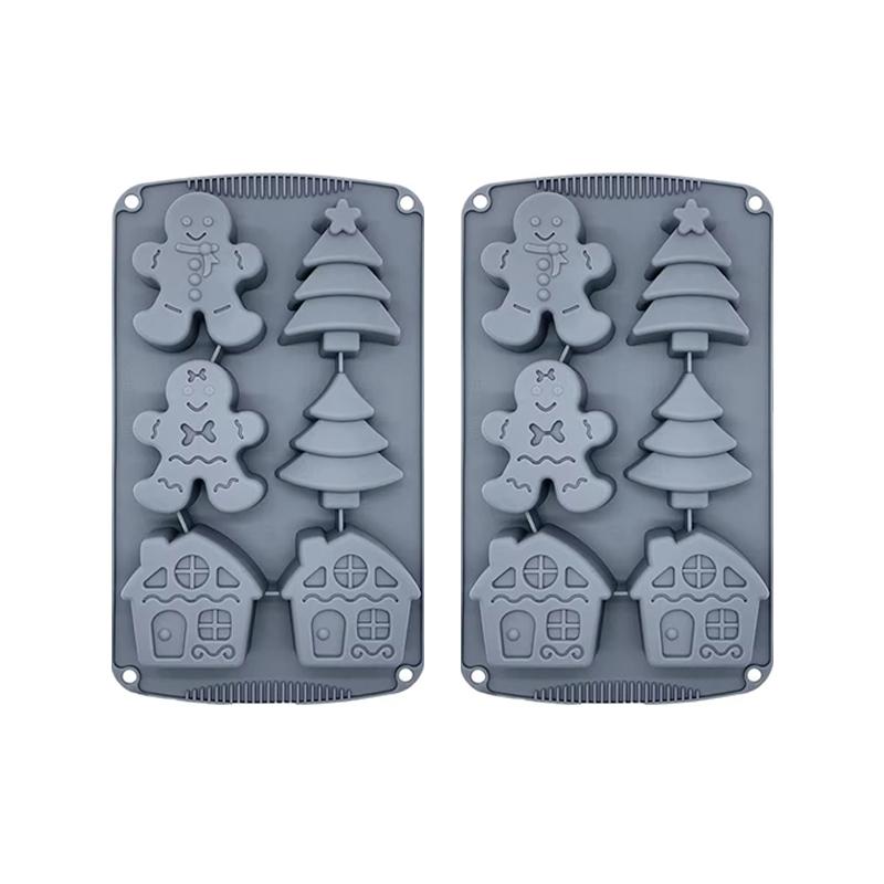 Christmas Baking Mold Set Food - Safe Silicone Gingerbread Man Tree House Mold Easy Demolding For Make Xmas Cookies
