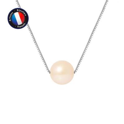 Necklace - - Freshwater Cultured Pearl - 9-10 Mm - Natural Pink - 9 Cts White Gold