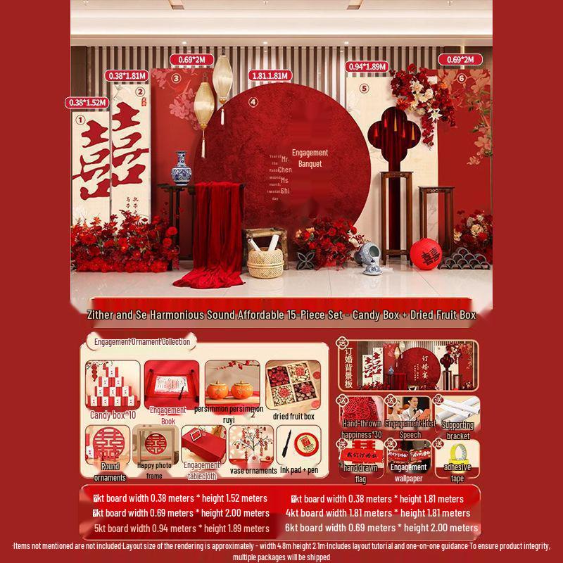 Complete Chinese Engagement Banquet Decoration Set with Backdrop and Tableware – Free Shipping