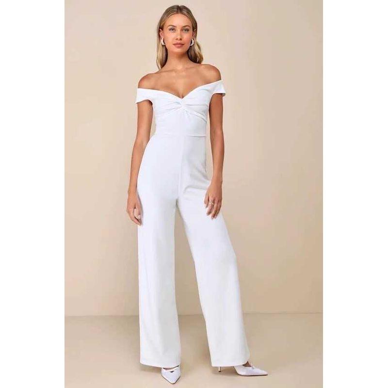 

Export Single Aura Personalized Lu s Sexy Twisted Collar Elegance Fashion Adult Lady like Woman Waist-Slimming Slim Looking Jumpsuit White XL