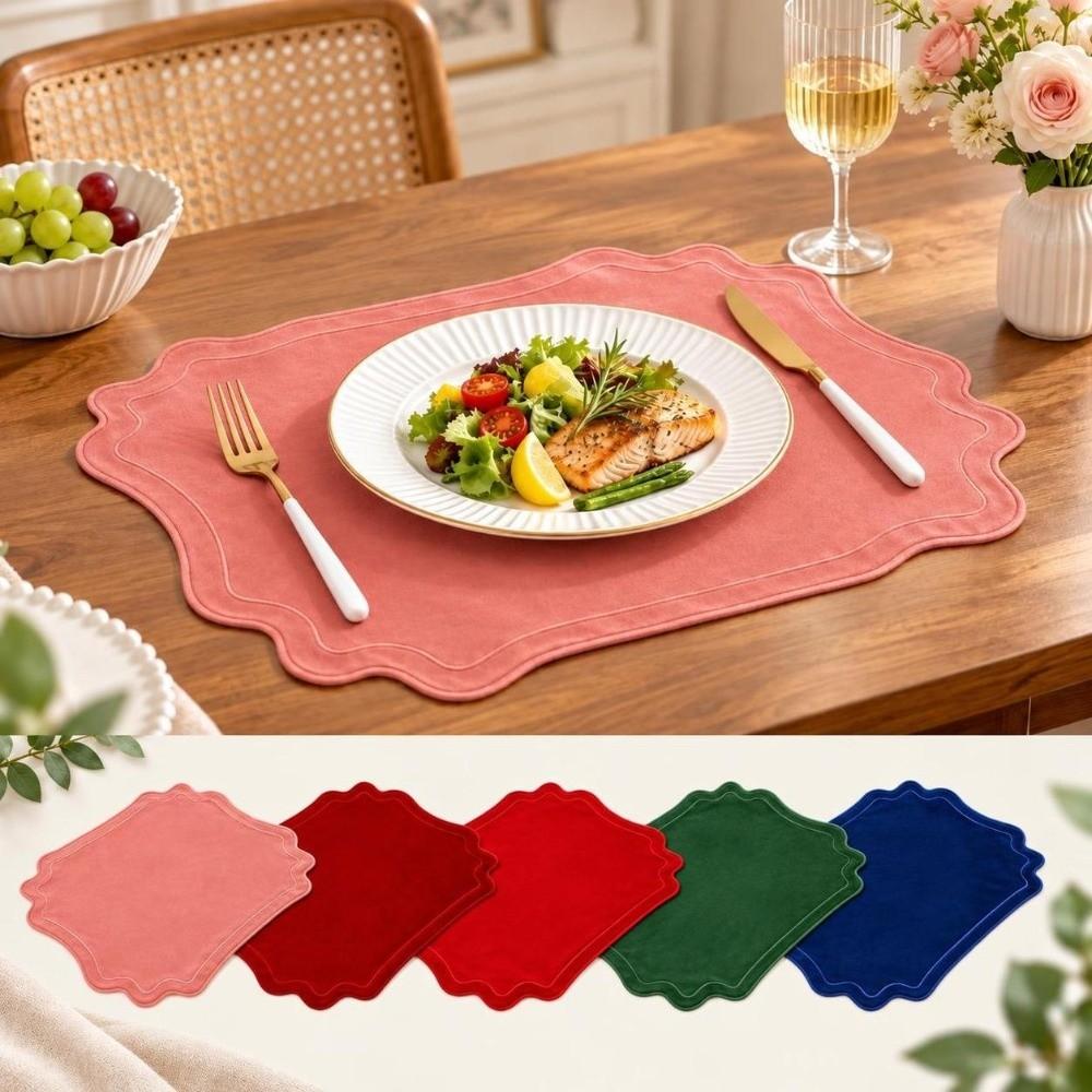 Solid Color Irregular Placemats 47×35cm Kitchen Placemats Vintage Velvet Placemats