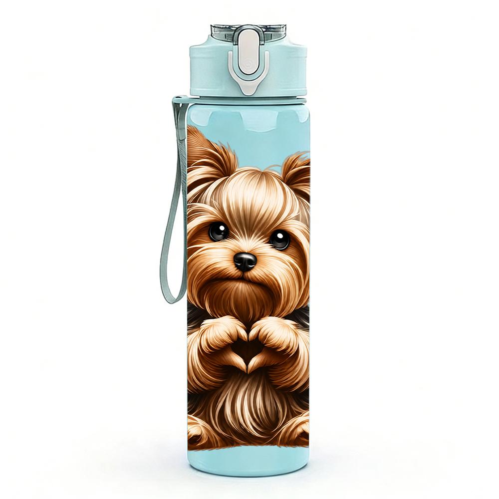1PZ Cucciolo Yorkshire Terrier Ritratto 750ml Plastica Colorata Borraccia Sportiva Tappo Flip con Cannuccia Anti-perdita Adatta per Sport Ufficio Uso Domestico