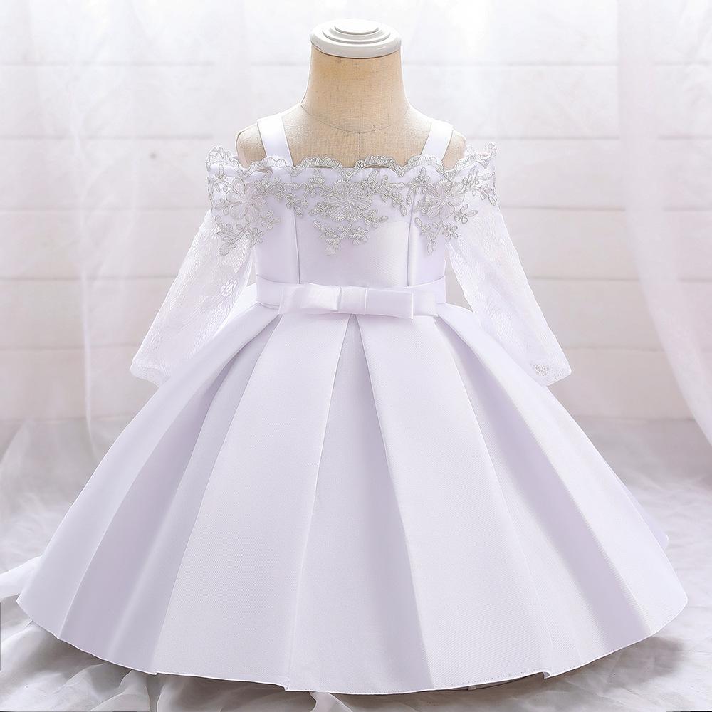 Baby Girl's Long-Sleeved Flower Princess Dress for First Birthday