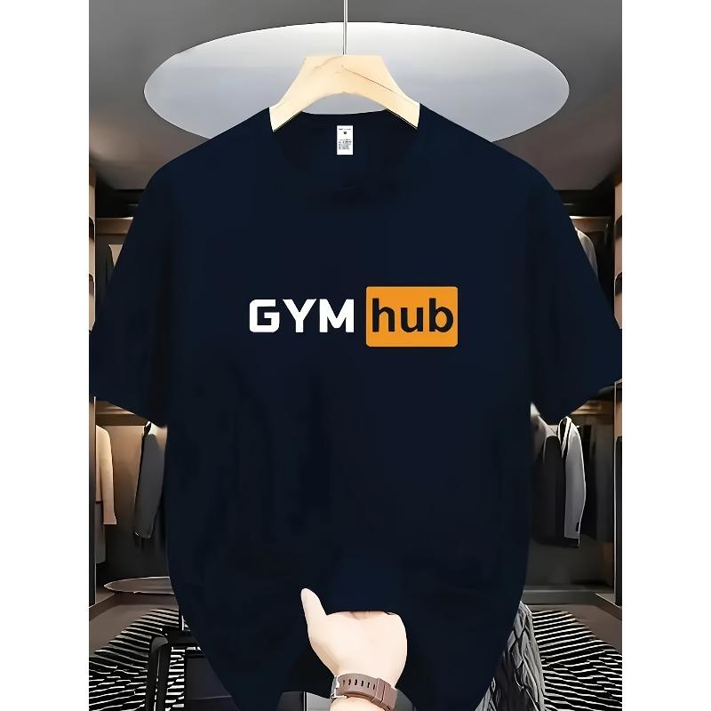 

European sizes Men s Fitness T-shirt - Breathable sweatshirt with Gymhub pattern, lightweight elastic top, suitable for gym and casual wear S чёрный