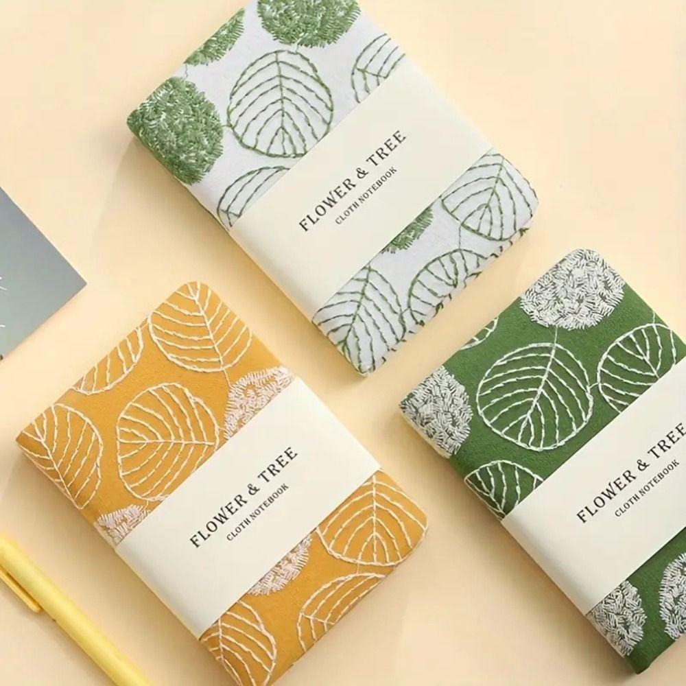 Fabric Cover Leaf Hand Ledger Compact Pocket Book Embroidered Notebook  for Going Back To School