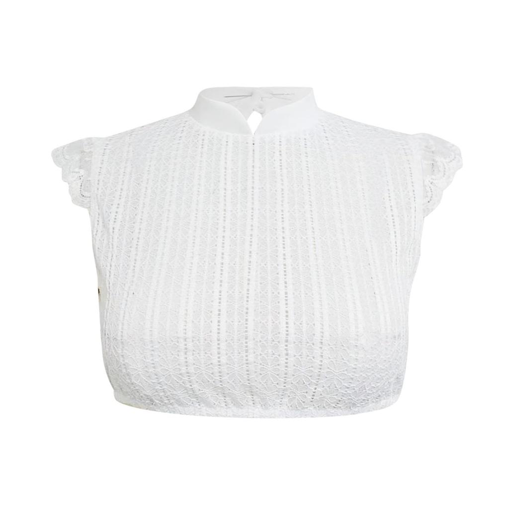 Women's Traditional Bavarian Style Crop Top Blouse Sleeveless Lace Knit High Neck Oktoberfest Shirt