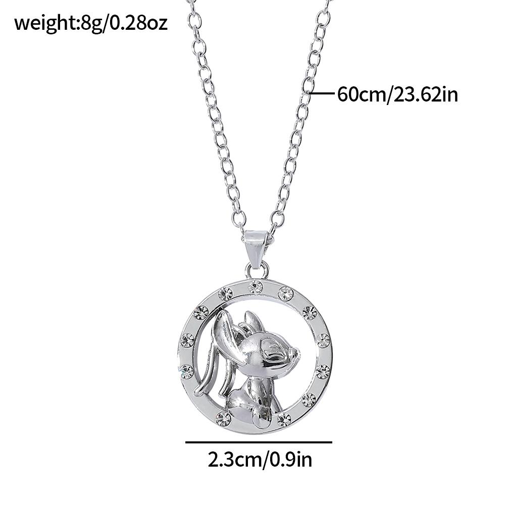 Cute Stitch Cartoon Pendant Necklace Jewelry Personality Sweater Chain with Filled Rhinestones for Women Gift