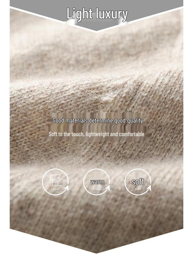 Men's 100% Pure Wool Half-Zip Sweater - Thickened Knit Base Layer for Autumn and Winter