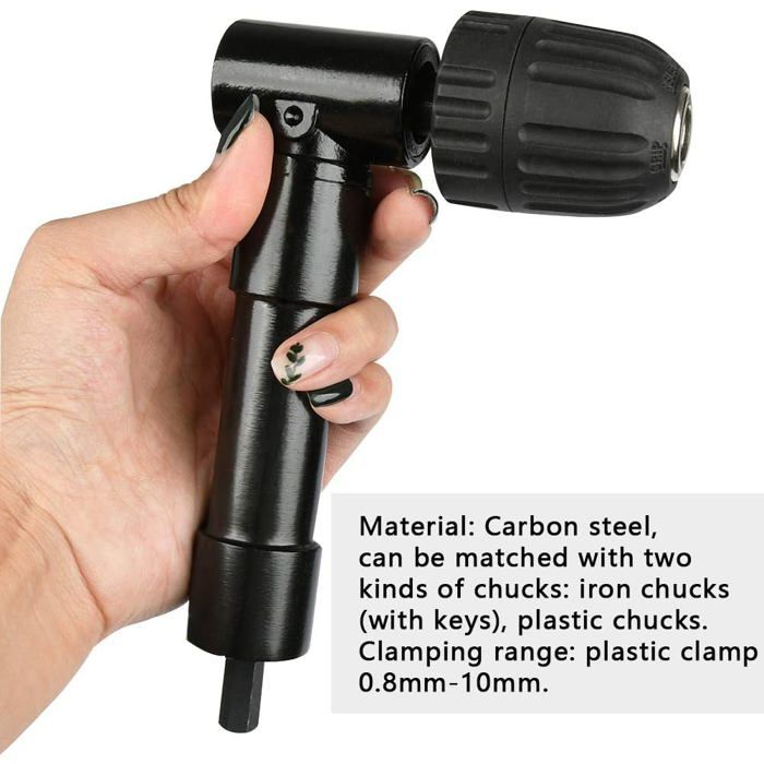 Adaptateur Mandrin Angle Droit 90° Auto-serrant 0,8–10 mm, tige 8 mm, 25 N·m pour perceuse/visseuse