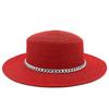 Spring and summer women's travel sunscreen straw hat fashion chain solid color beach British style jazz hat Hats