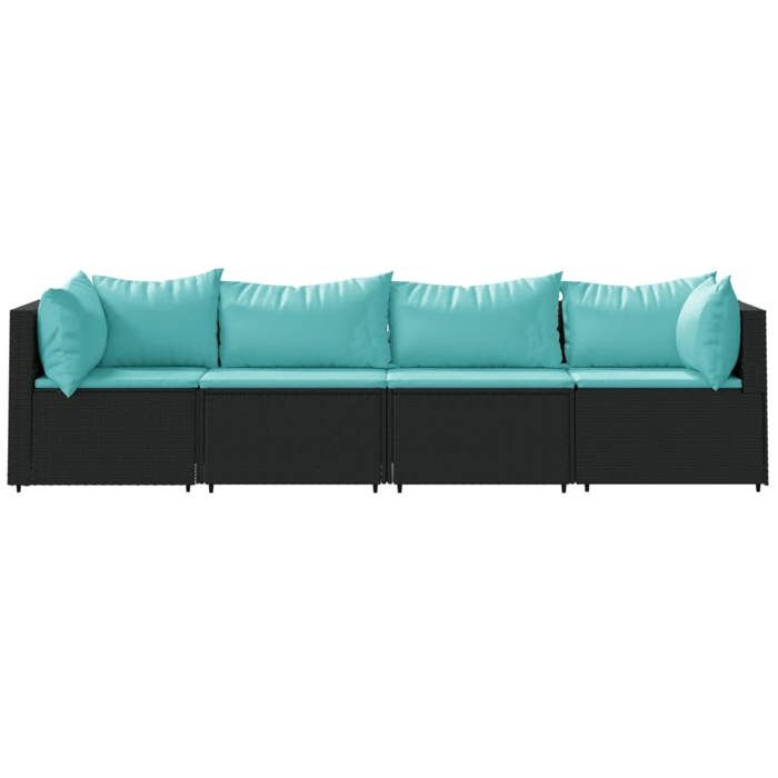 VidaXL Garden Lounge Set 4 Pcs with Cushions Black Wicker, Outdoor Lounge Set, Furniture Set 319800