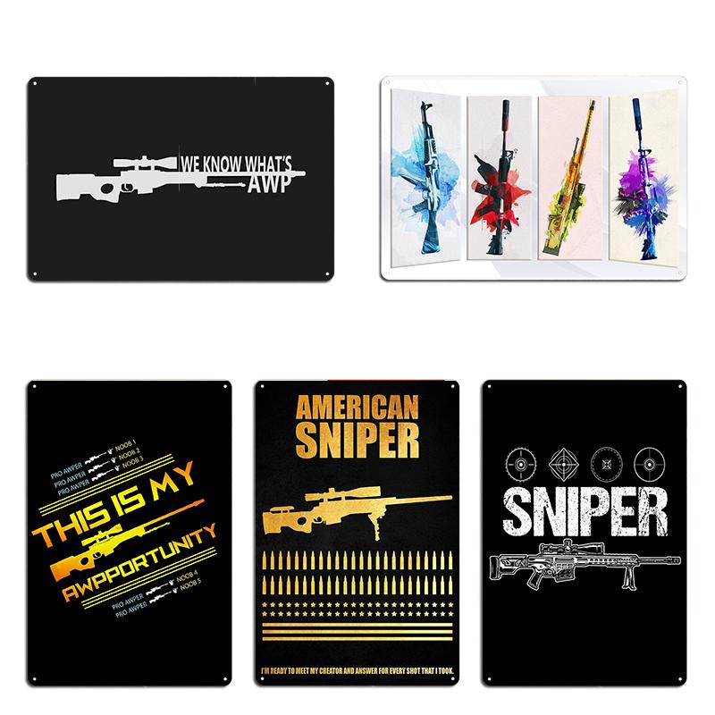 Awp Cs Go Weapon Sniper Master Degree In Sniperology Metal Plaque Wall Cave Garage Club Decoration Wall Decor Tin Sign Poster