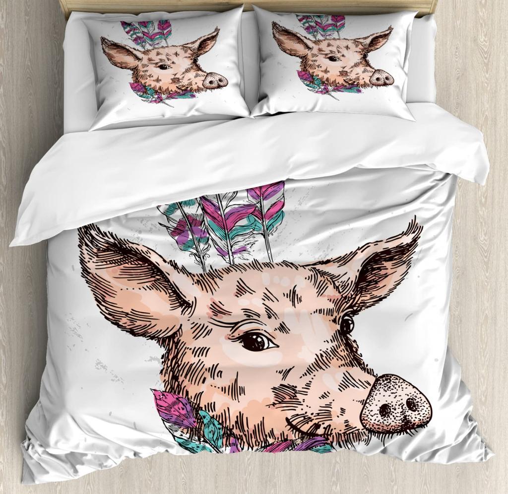 Růžové prase povlak na přikrývku kreslené prase vzor ložní prádlo kawaii zvíře miláček květinový potisk povlak na peřinu dětský chlapecký pokoj dekor