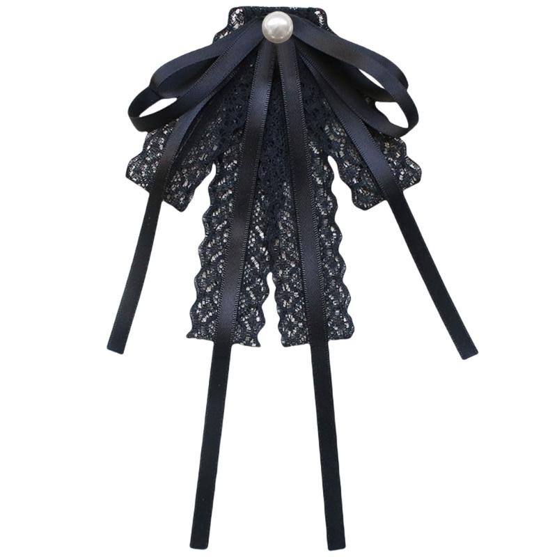 Bowknot Brooch for Women Girls Lace Ribbon Bowtie Pearls Brooch Pin Party Graduation Lapel Pin Clothing Accessories