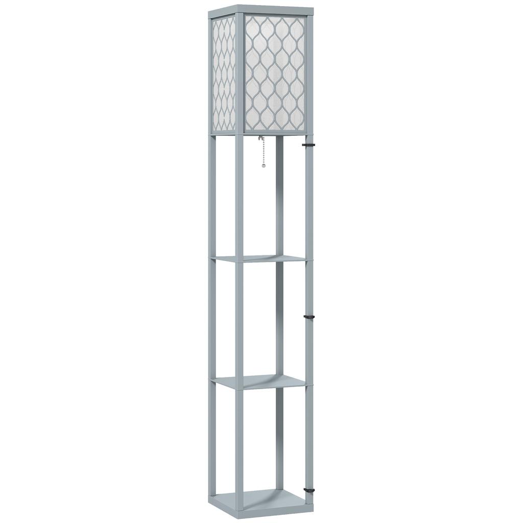 Floor Lamp with Shelf, 3 Compartments, Compact Dimensions, MDF, Light Grey
