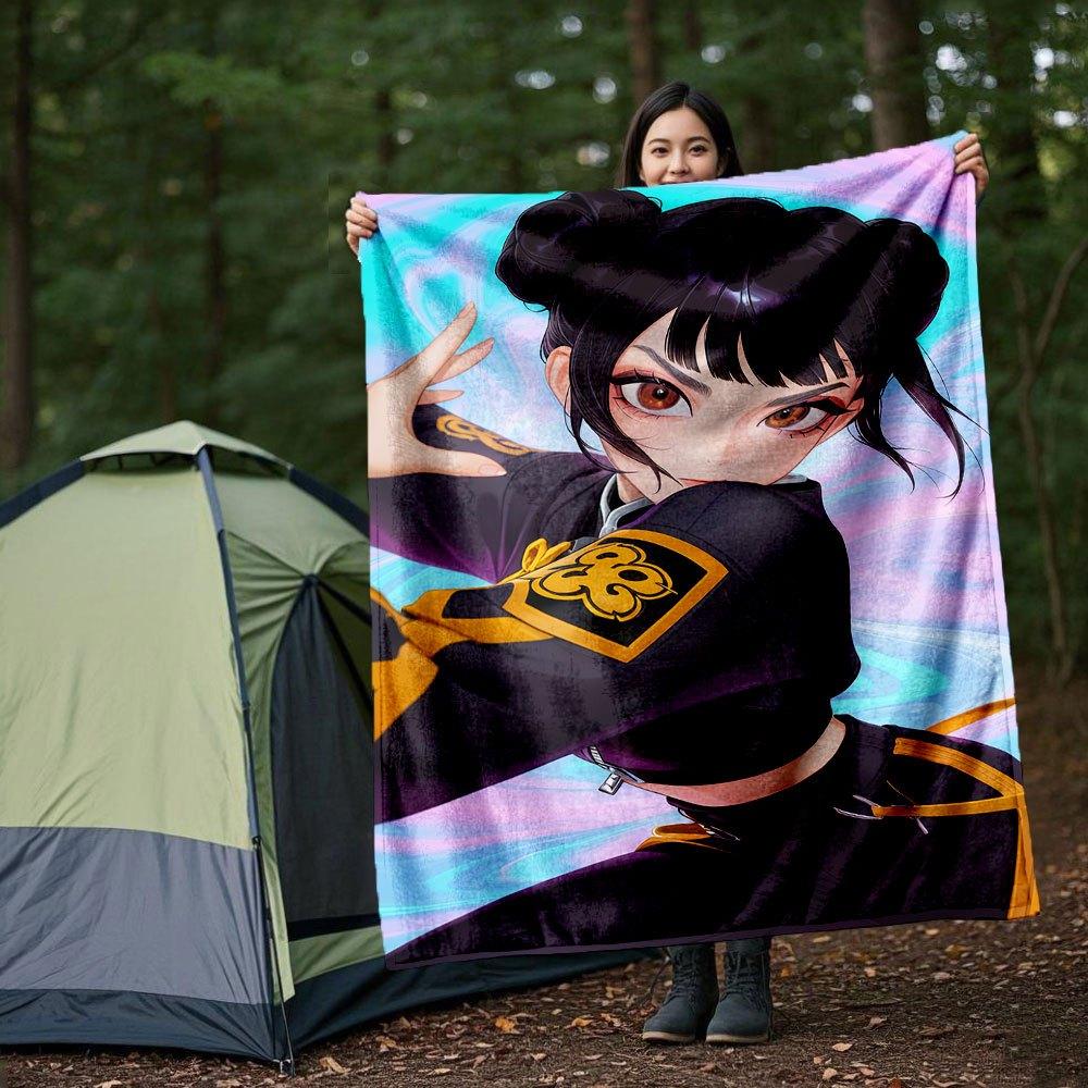 "Anime Character Inspired Purple and Yellow Uniform Cosplay Costume"Blanket Lightweight Flannel Throw Blanket for Sofa, Bed, Travel, Camping
