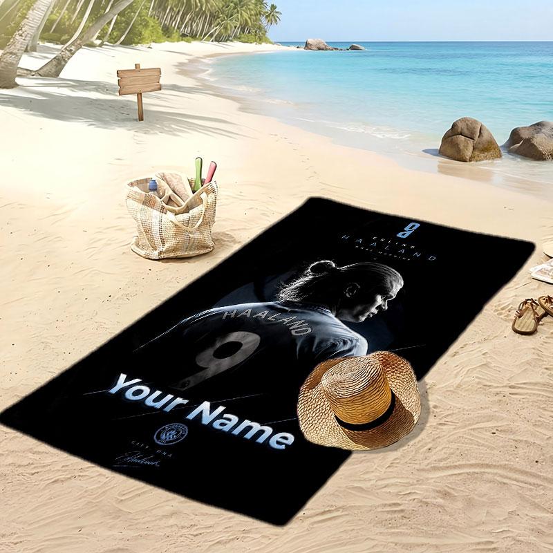 Erling Haaland Personalized Printed Beach Towel Soccer Logo Support Custom Name Text Absorbent Towel For Sport Travel Special Gift