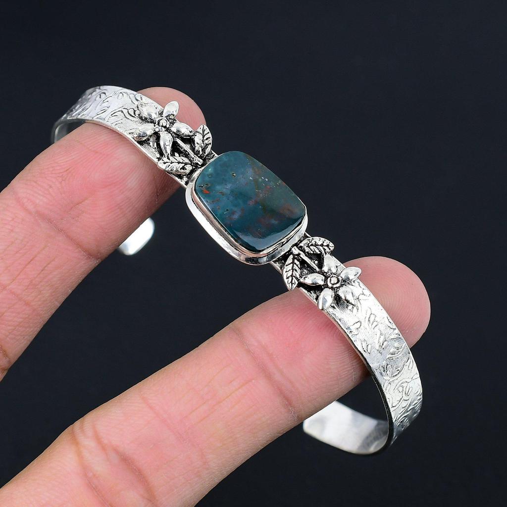 Womens day Deal 925 Silver Radiant Bloodstone Gemstone New Flower Bangle Jewelry