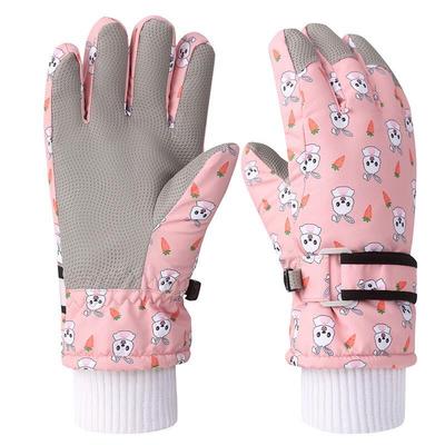 Children's Waterproof Winter Ski Gloves - Pink Rabbit Print