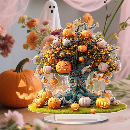 Yousheng Halloween Acryl Tischschild 2D Acryl Geist Kürbis Baum Hexe Plakette für Zuhause Büro Schreibtisch Etagere Deko