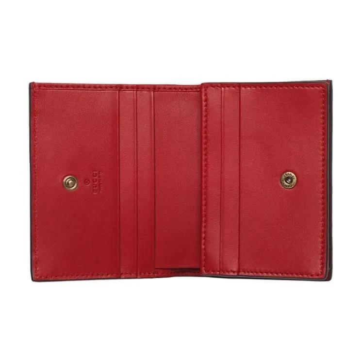 Gucci Doppelt faltbare Canvas- und Lederbrieftasche mit 3D-Kirschverzierung und Vintage-Logo, Damenbrieftasche in Ebenholz/Rot