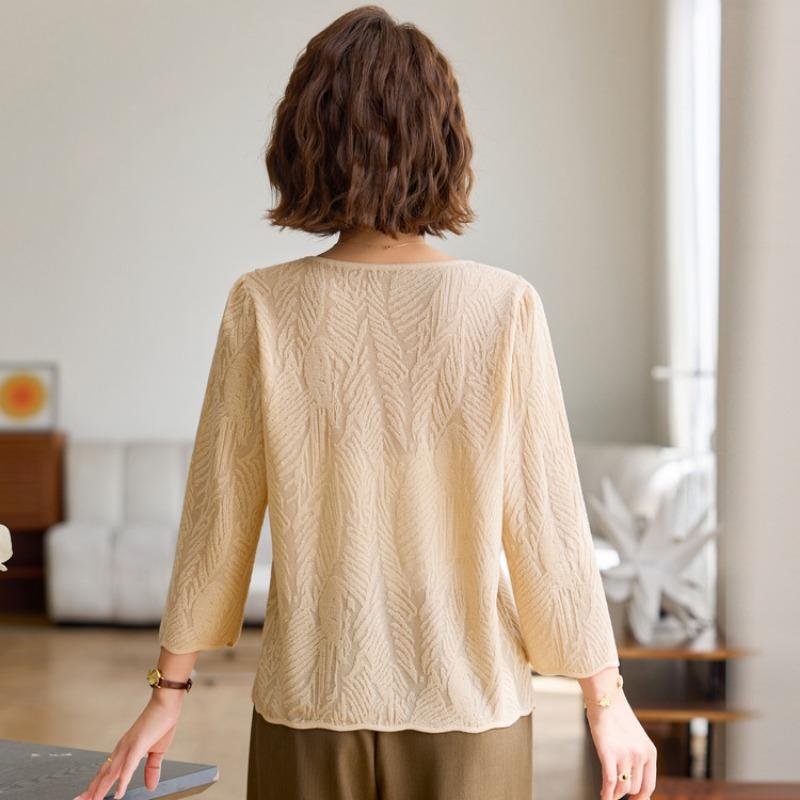 Mom Spring and Autumn Knitted Sweater Mom Wear Middle Elderly Grandma Wear Bottom Shirt Autumn New Top Women's Wear