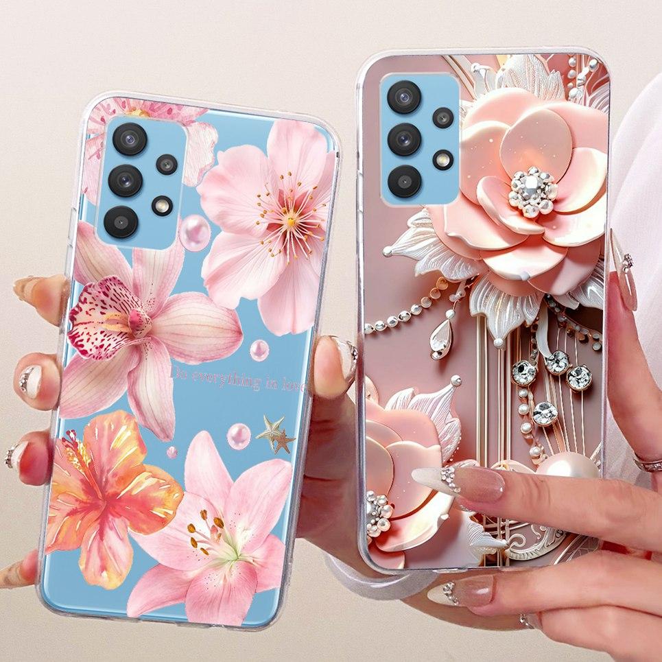 For Samsung Galaxy A32 4G 5G Samsung A33 5G A325F Phone Case Bow Pattern Colorful Butterfly Flower Soft Clear Silicone Casing