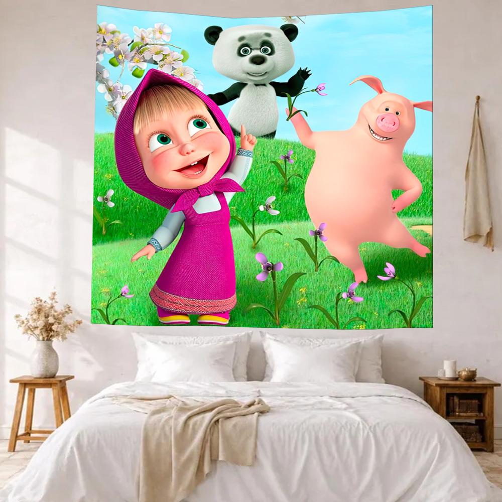 Masha Bear Wall Decor Tapestry Art For Pet Memorial Birthdaywedding Party Backdrop Family Gift