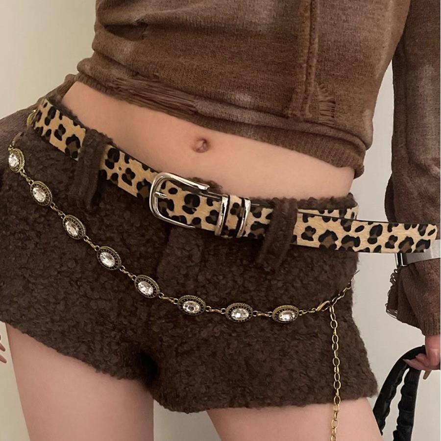 Animal Print Pu Leather Belt For Women With Metal Buckle Vintage Fashion Accessory