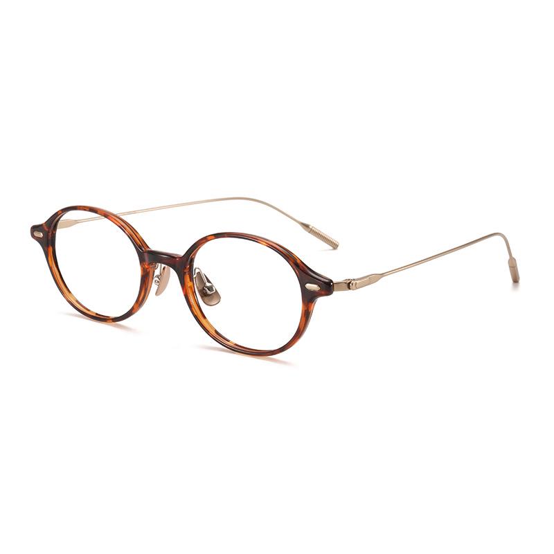 Ultra-Light Oval TR Frame Glasses with Titanium Temples, Suitable for Women's Nerdy Academic Style, Model Ti0046 (Lens Customizable)