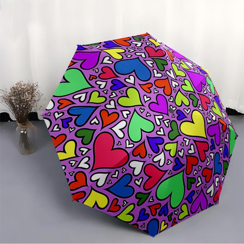 1pc Heart Print Automatic Umbrella - Automatic Opening And Closing, Sturdy Iron Frame, Portable Folding Design yy251018109