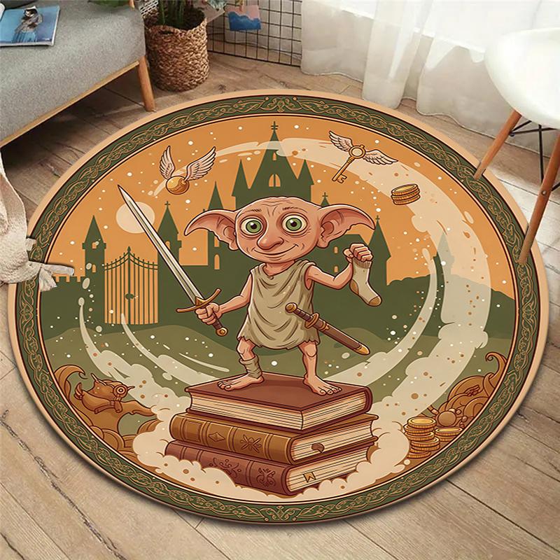 Magic Elf Round Area Rug,Carpet Rug for Living Room Bedroom Sofa Playroom Decor,Non-slip Floor Mat