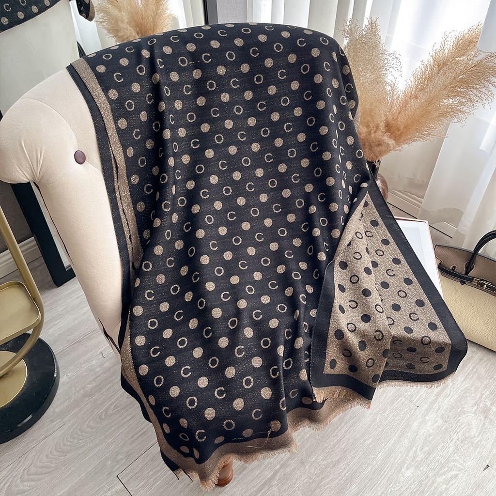 Scarf Women'S Gold Thread Spring And Autumn Thin Scarf Imitation Cashmere Polka Dots Simple Fashion Versatile Air Conditioner Shawl