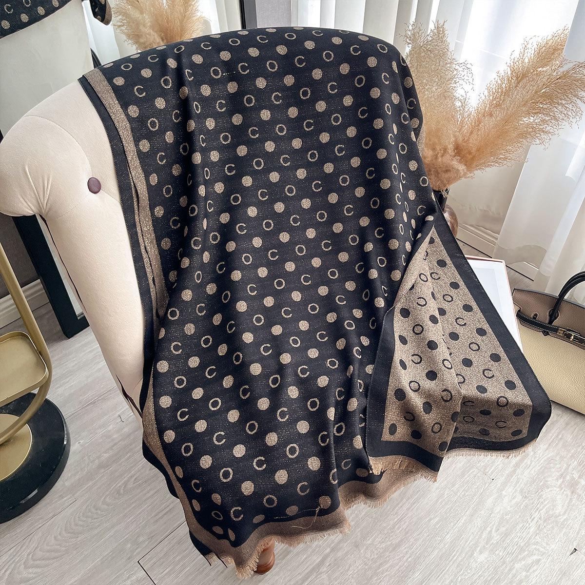 

New Scarf Women s Spring and Autumn Thin Scarf Imitation Cashmere Polka Dot Simple Fashion Shawl чорний