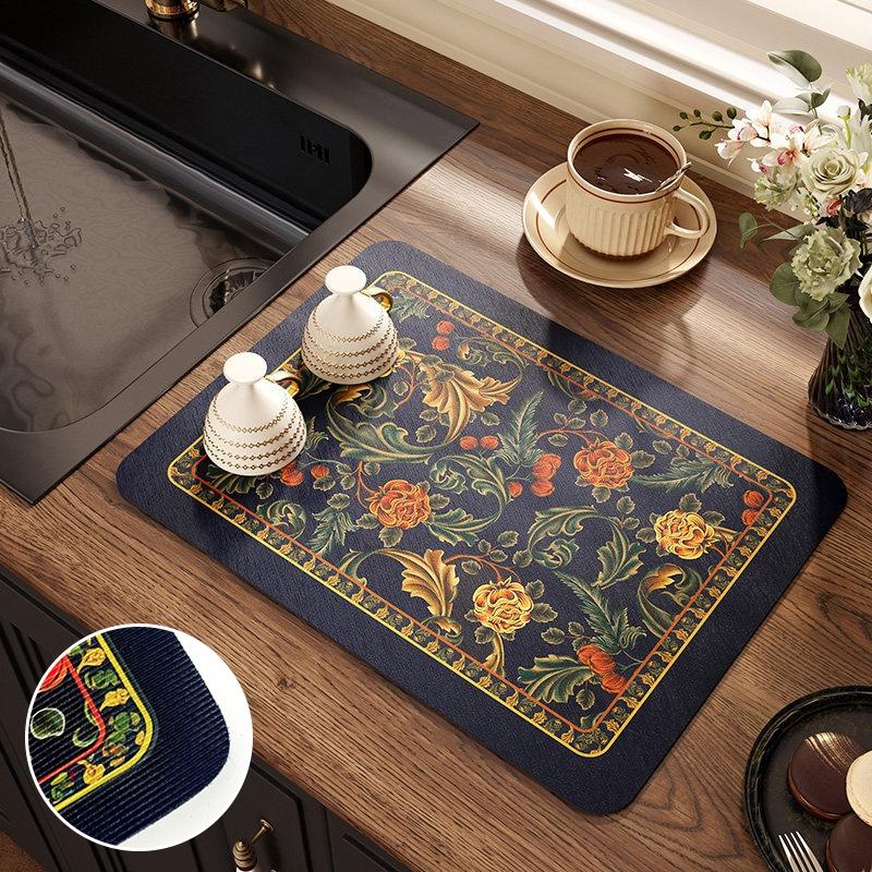Anti-Slip Dish Drying Mat Super Absorbent Dish Drainer Rack Mats for Kitchen Counter Coffee Bar Mat Accessories for Countertop